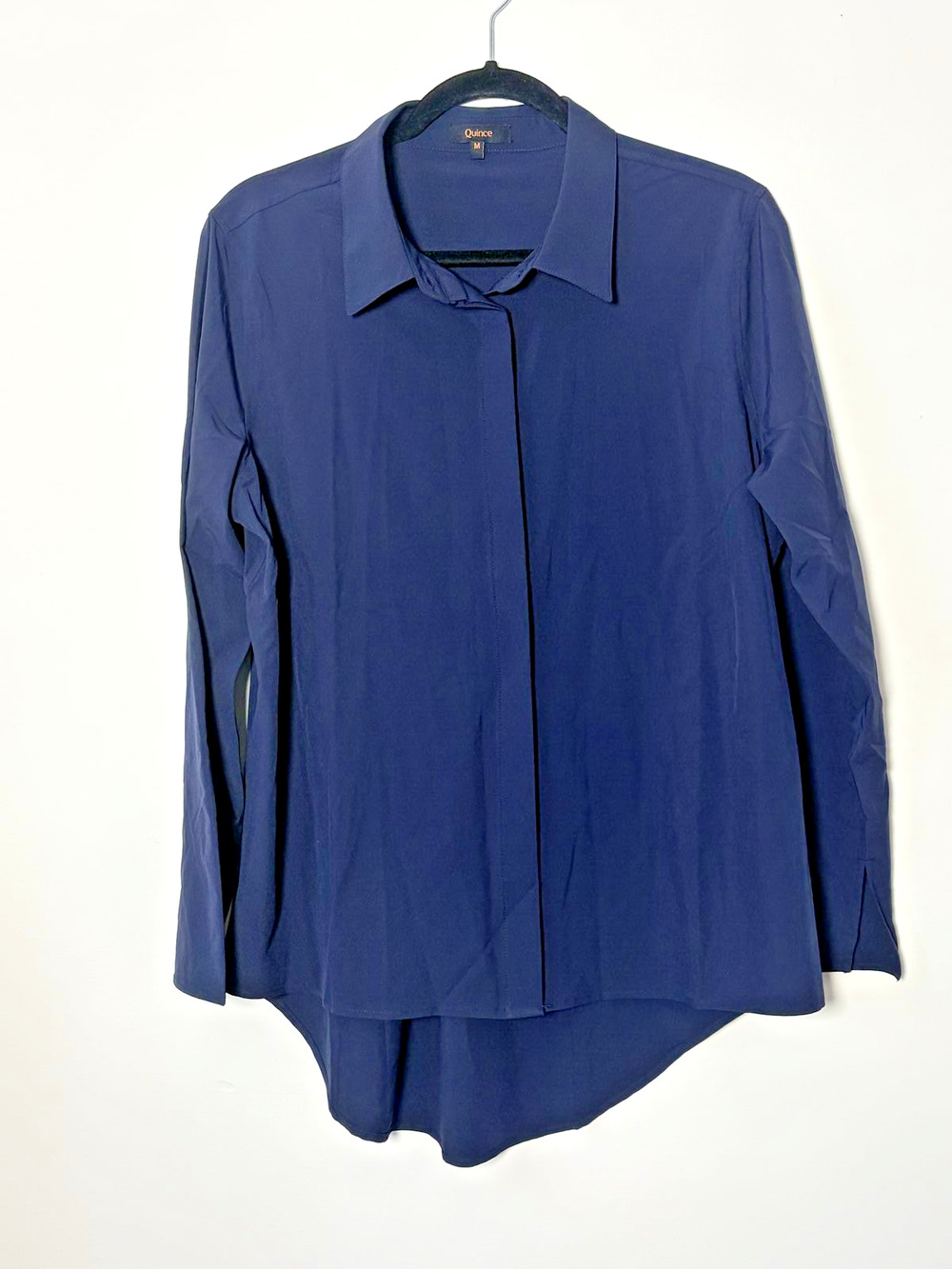 Quince Performance Tech Blouse Womens M Navy Button Down Stretch Wrinkle Free...